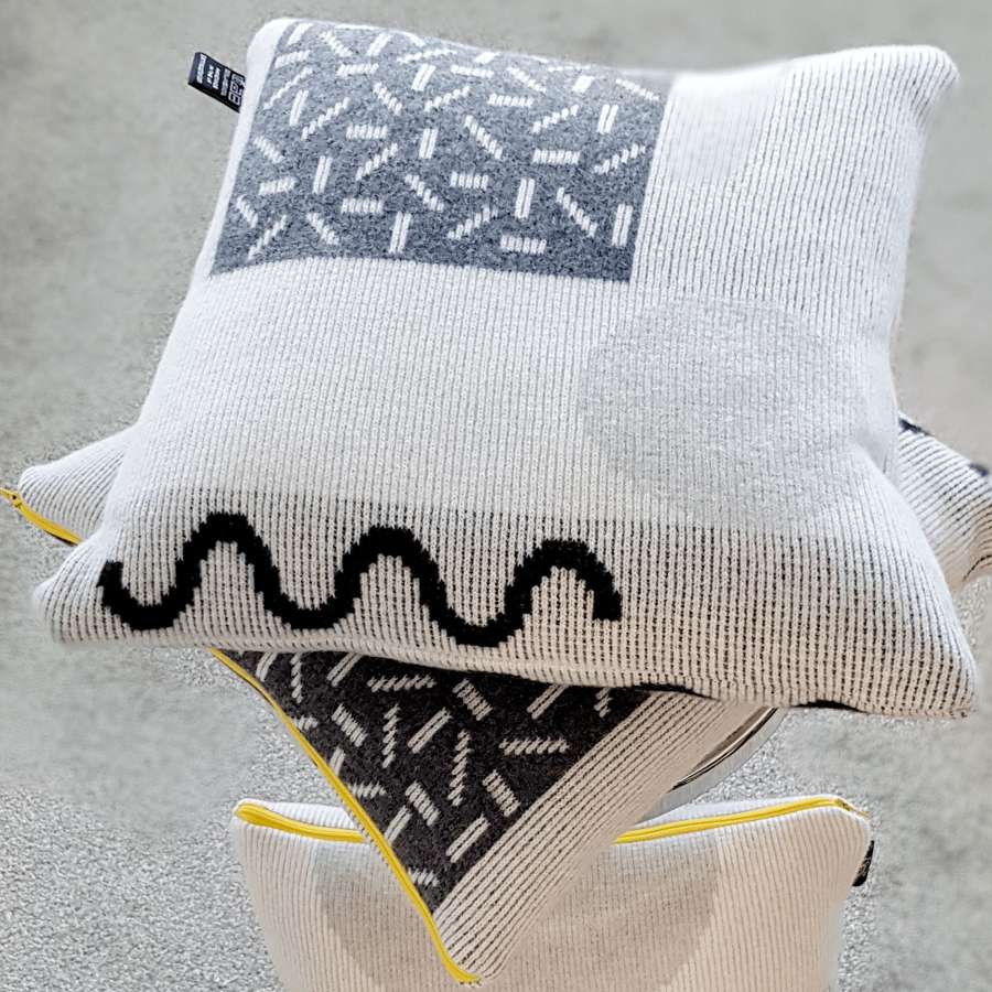 Lambswool cushion - grey and white design