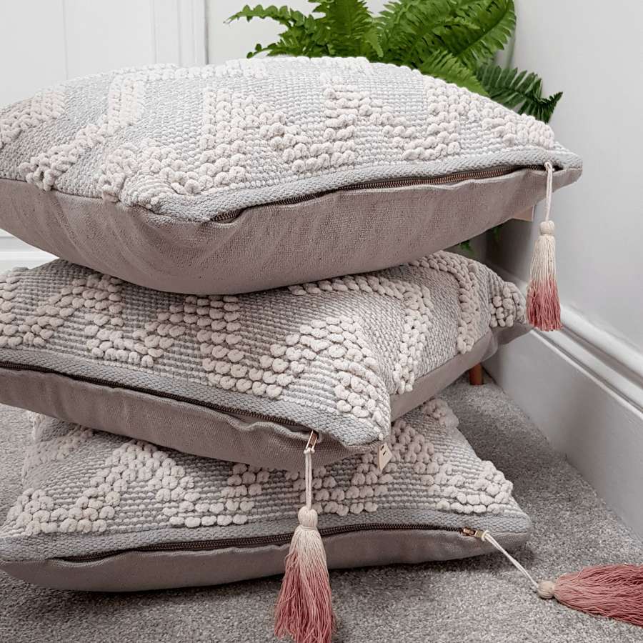 Grey and white Nordic/Scandi style cotton cushion
