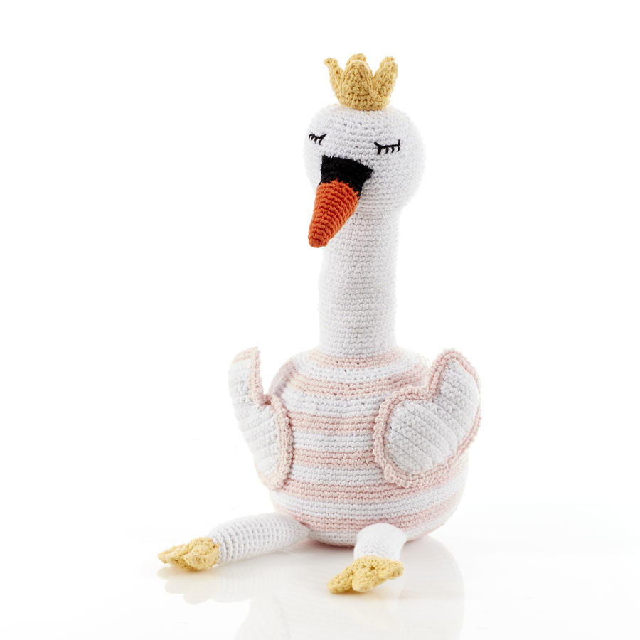 Crocheted swan soft toy with crown