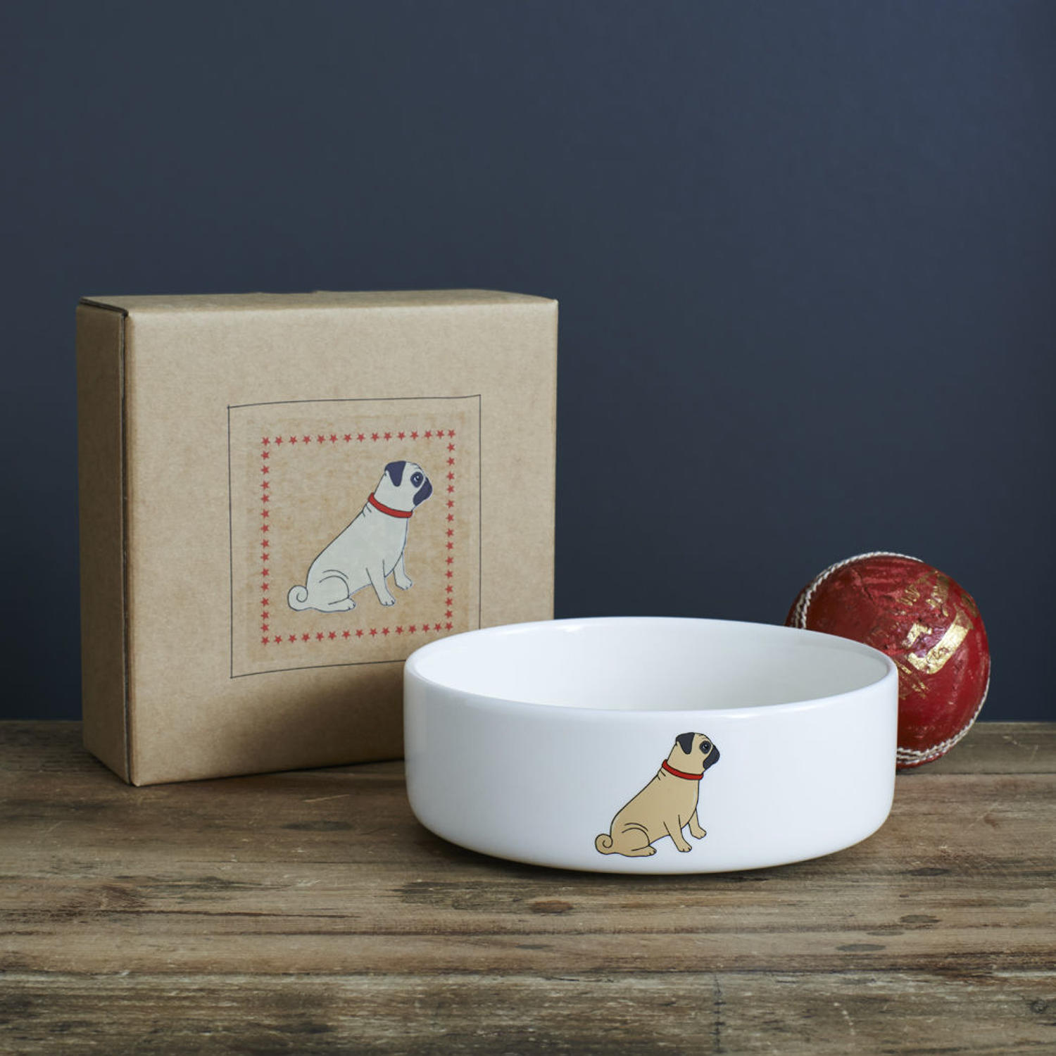 Ceramic dog bowl in gift box - Pug