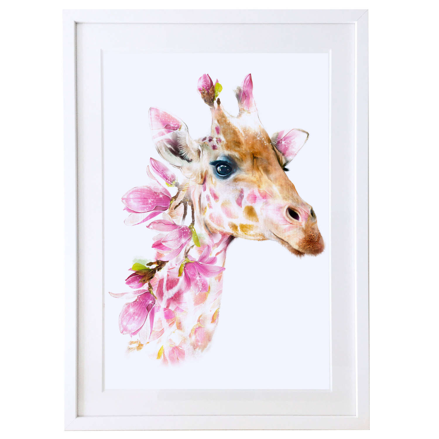 Giraffe print with white satin finish solid wood frame