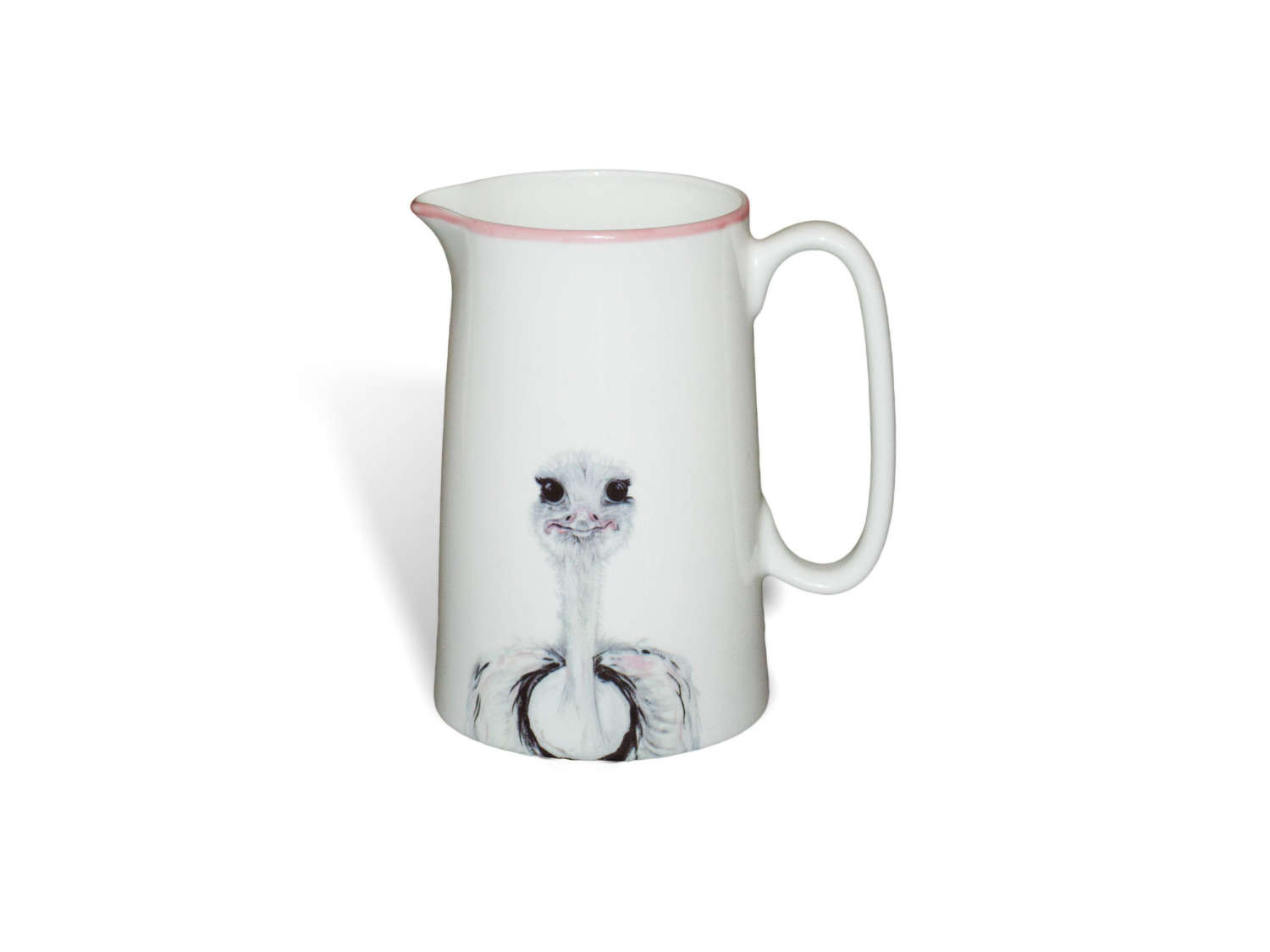 1 pint white bone china jug with ostrich print - Emily Smith