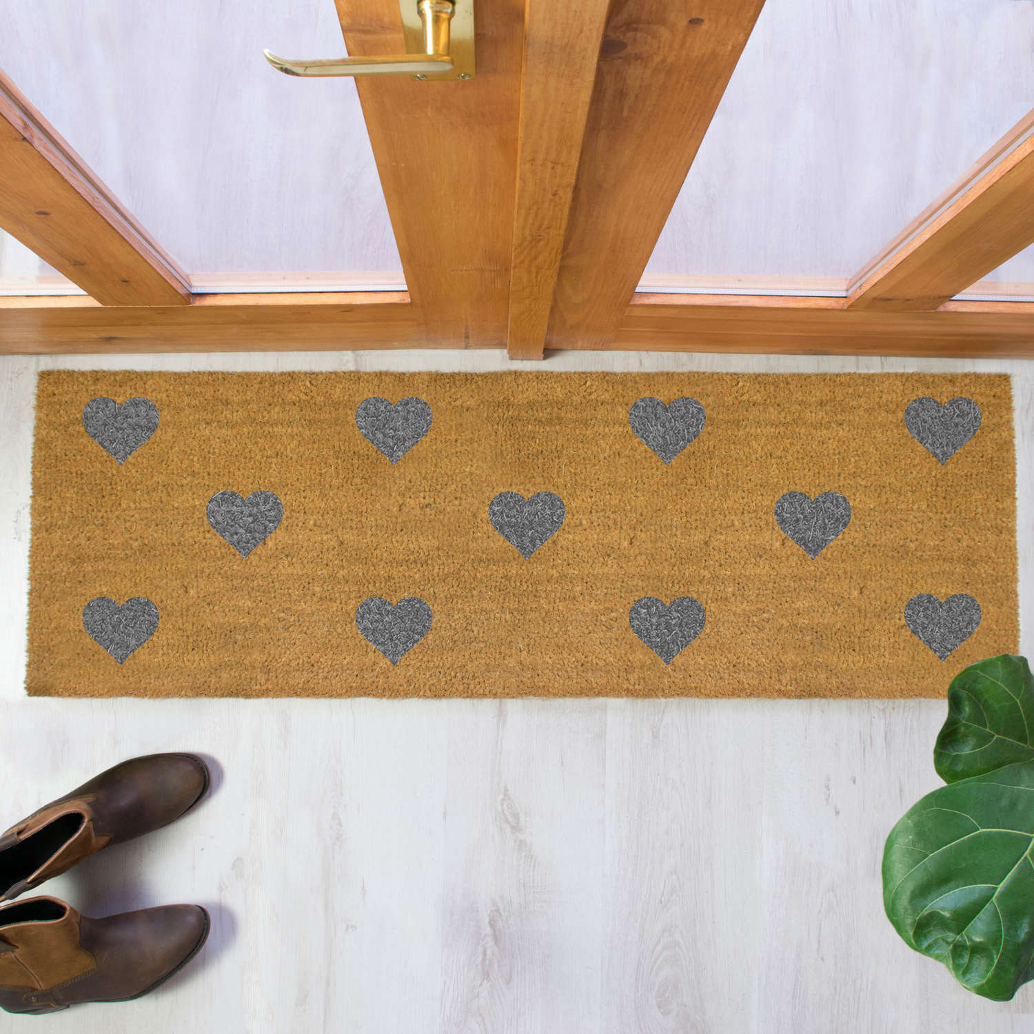 Grey hearts design double size long patio doormat