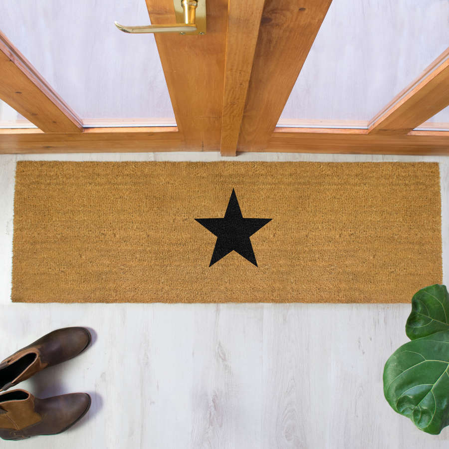 Black star design double size long patio doormat