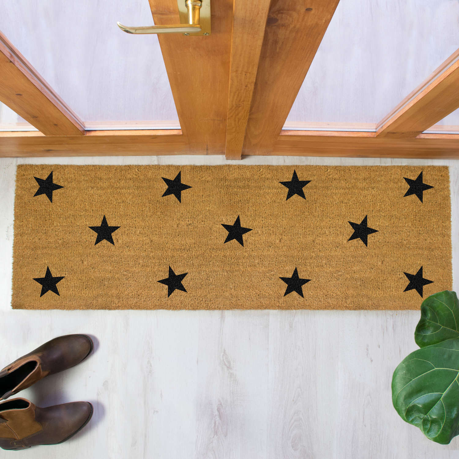 Black stars design double size long patio doormat
