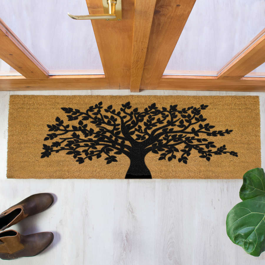 Black tree of life design double size long patio doormat