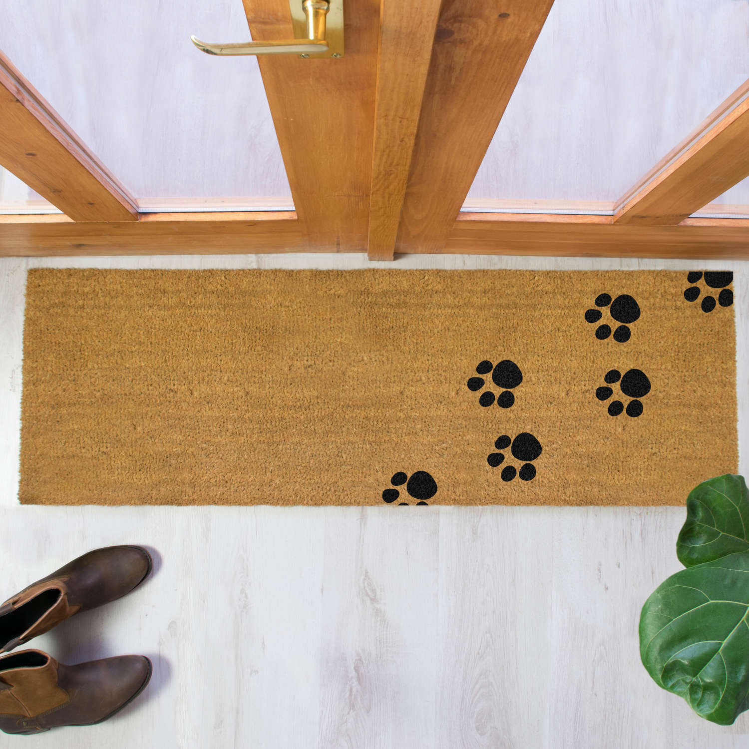 Black paw print design double size long patio doormat