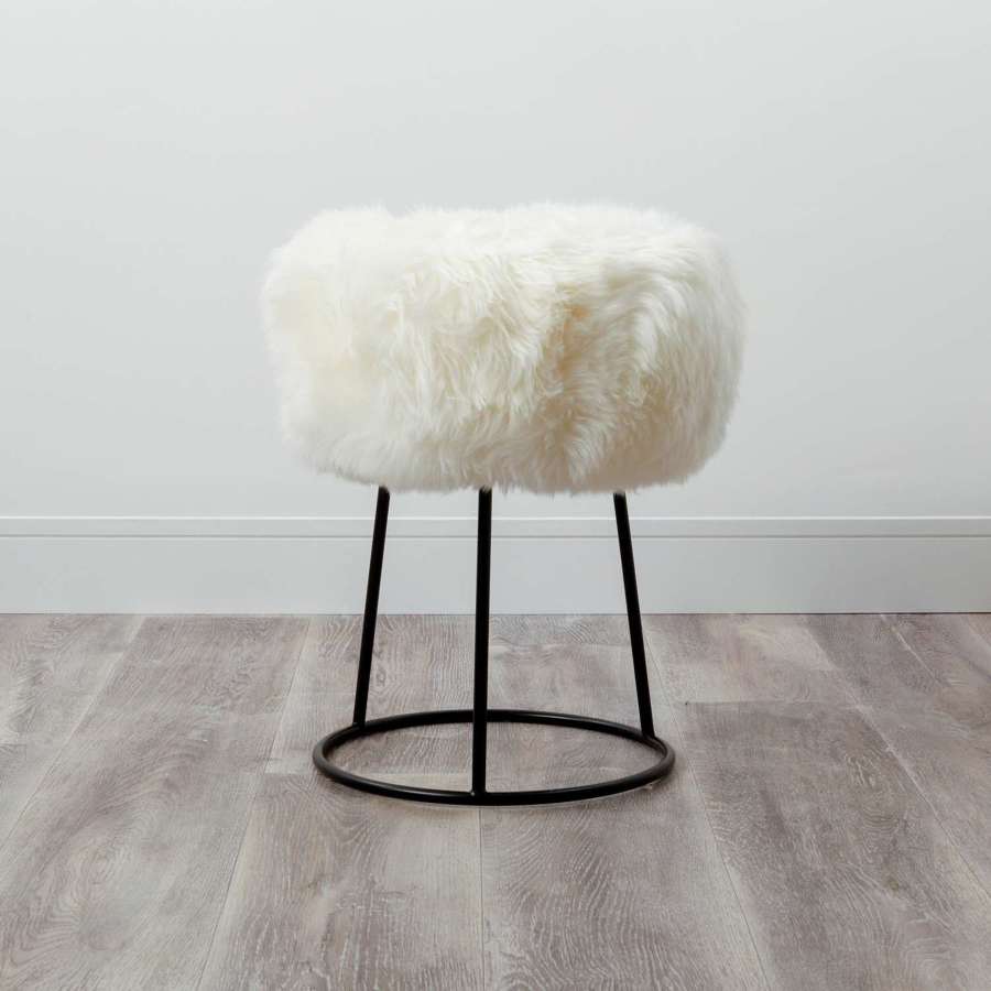 Natural New Zealand sheepskin metal stool
