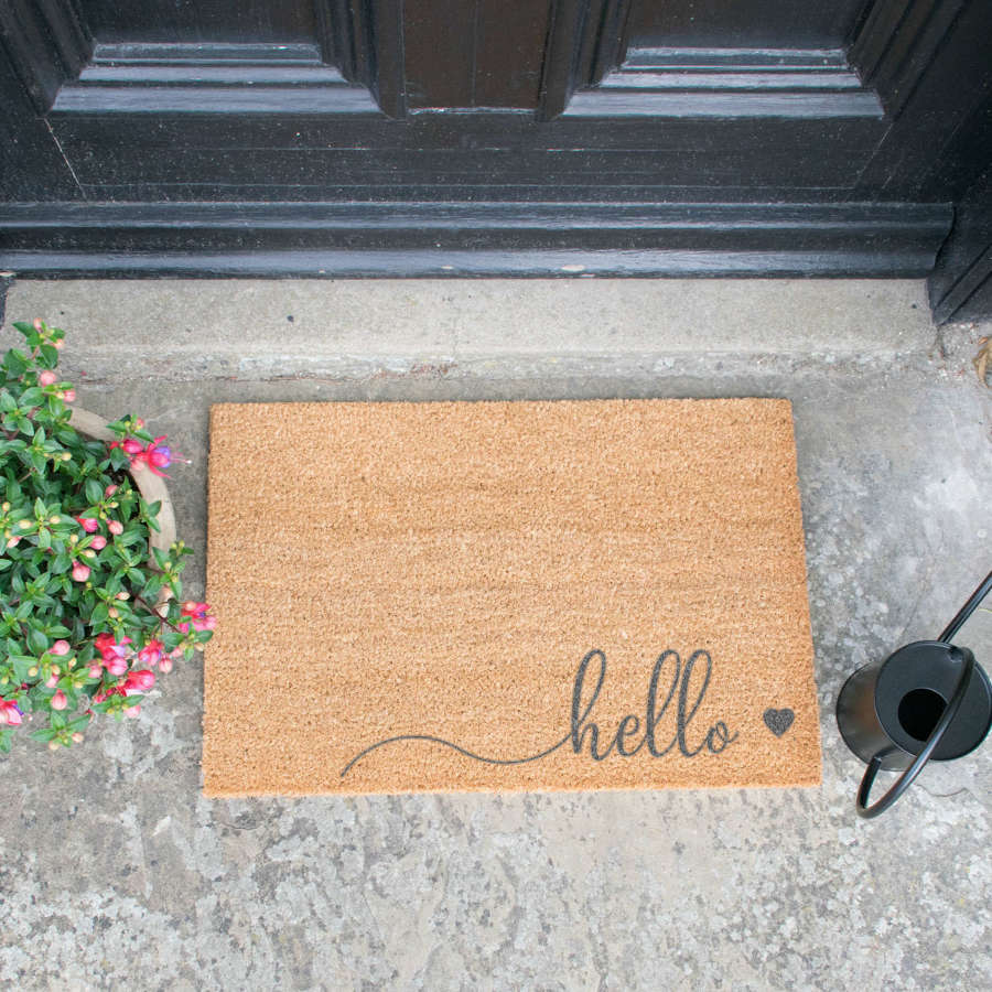 Grey hello design standard size doormat