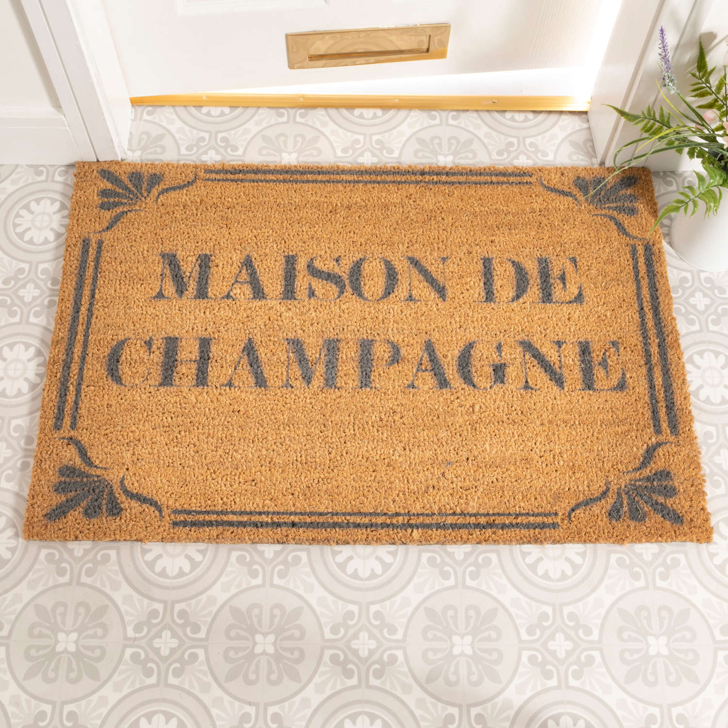Grey Maison de Champagne design rural house larger size doormat
