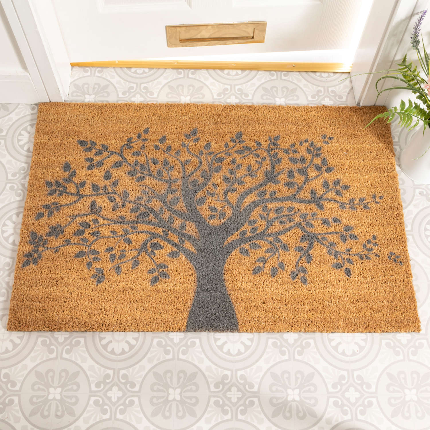 Grey Tree of Life design rural house larger size doormat