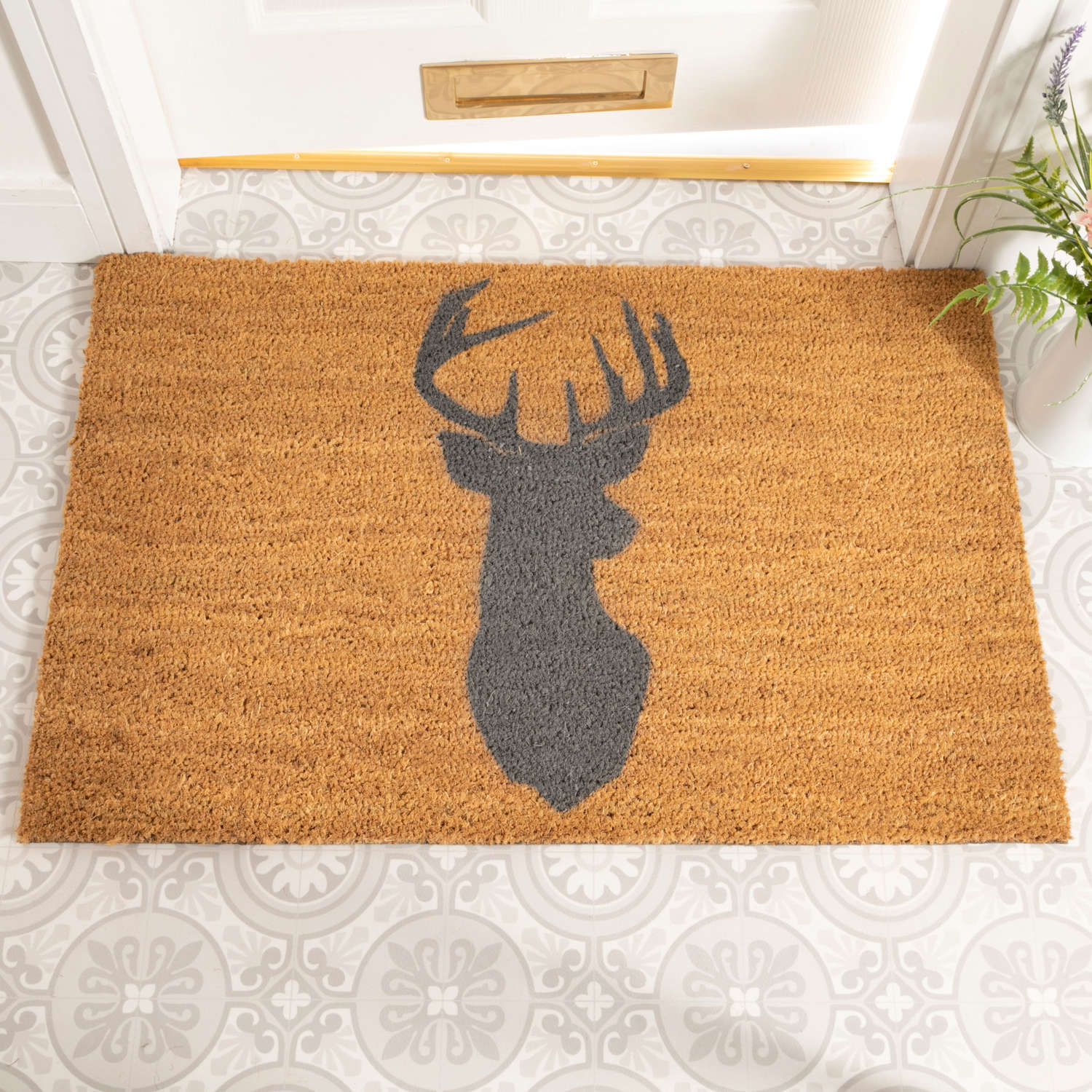 Grey stag design rural house larger size doormat