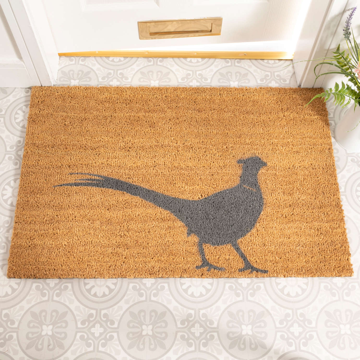 Grey pheasant design rural house larger size doormat