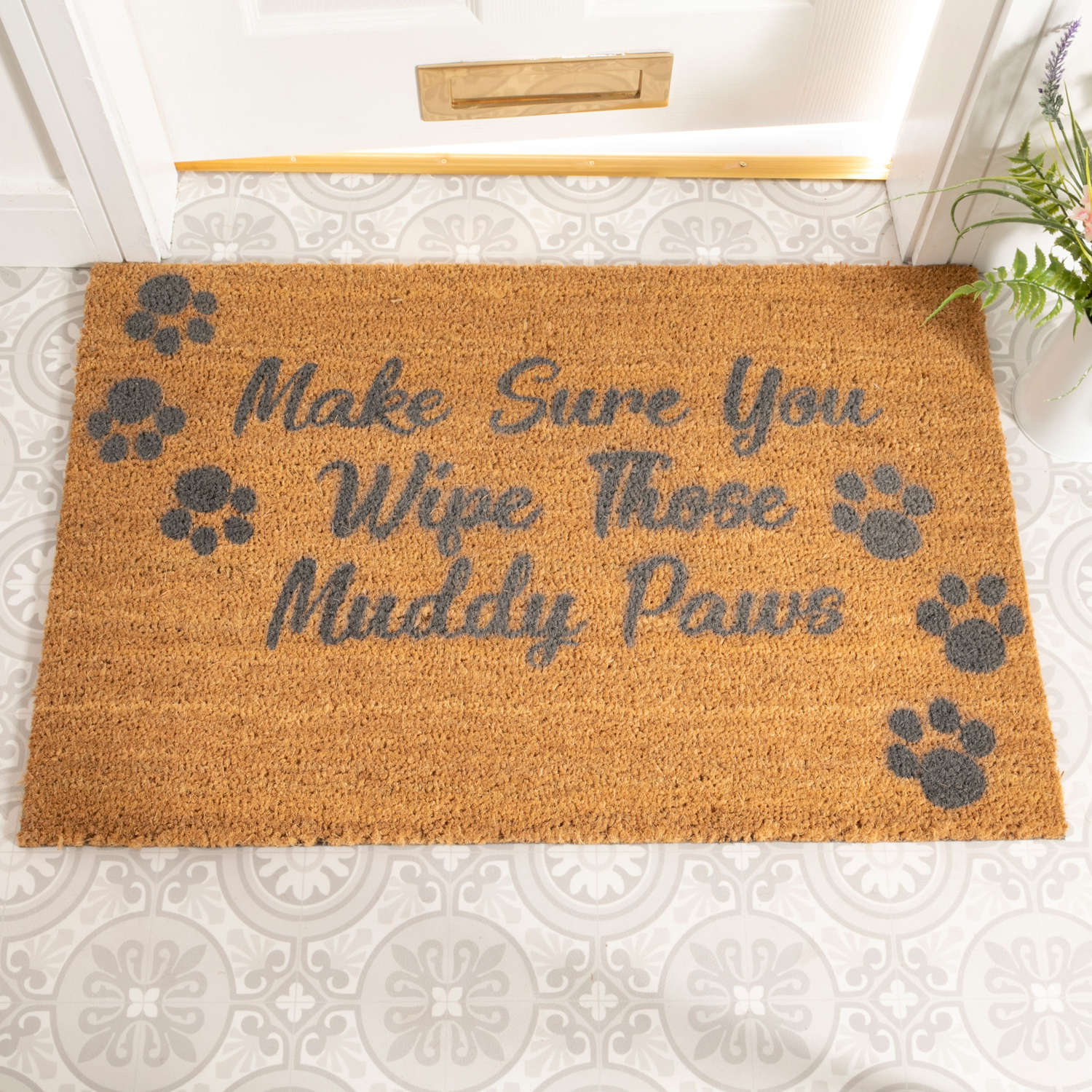 Grey make sure you wipe those muddy paws rural house larger doormat