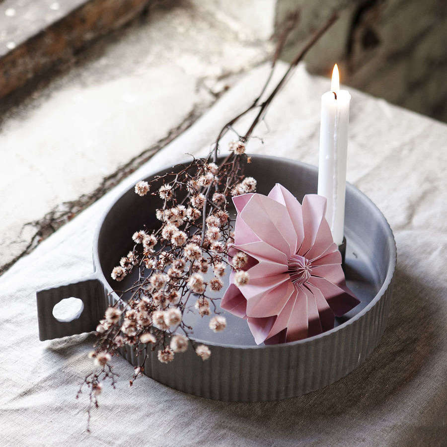 Light grey large ceramic candlestick bowl