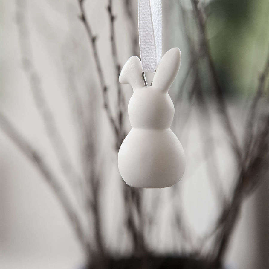 White ceramic hanging Easter rabbit decoration