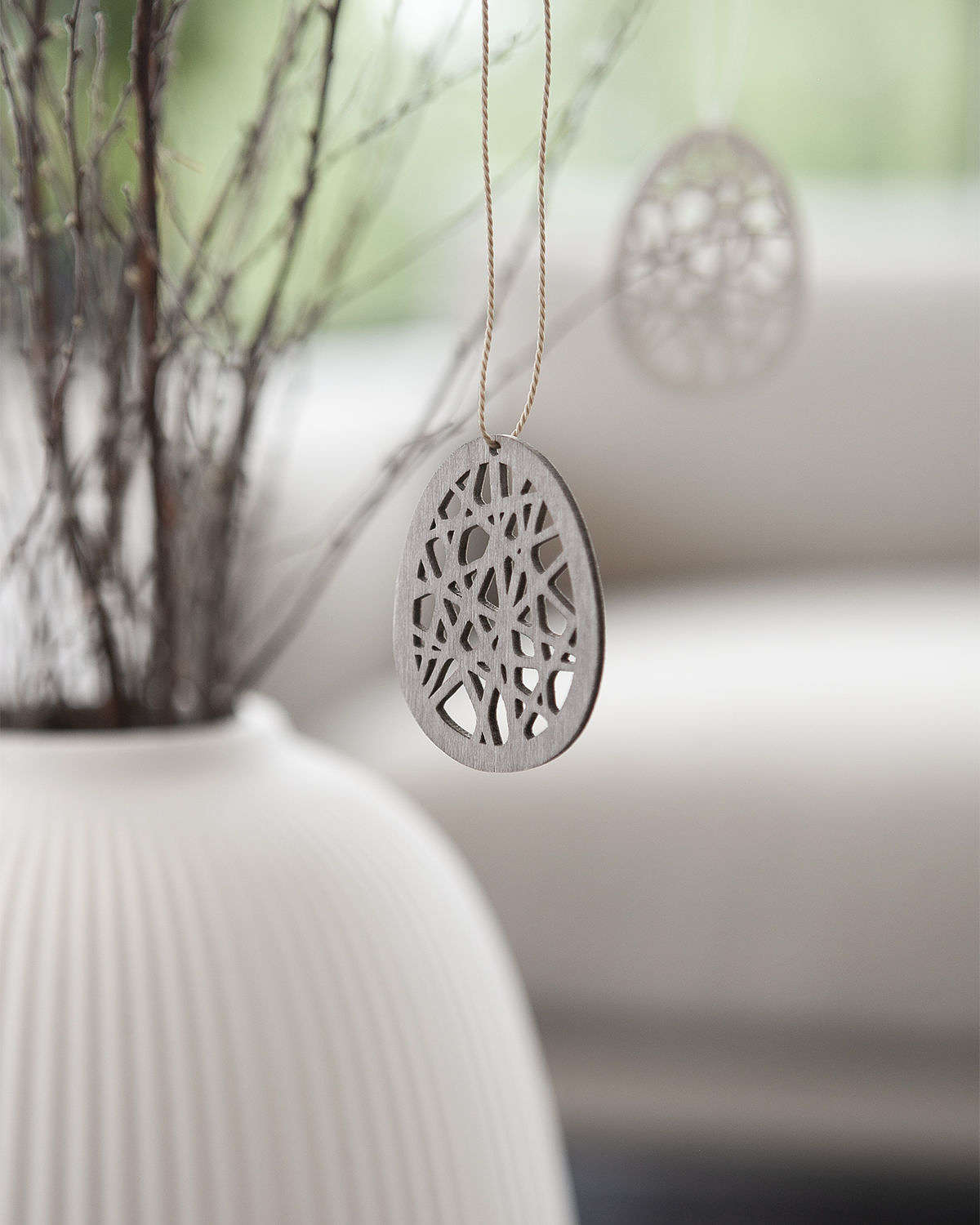 Taupe wooden egg hanging pendant