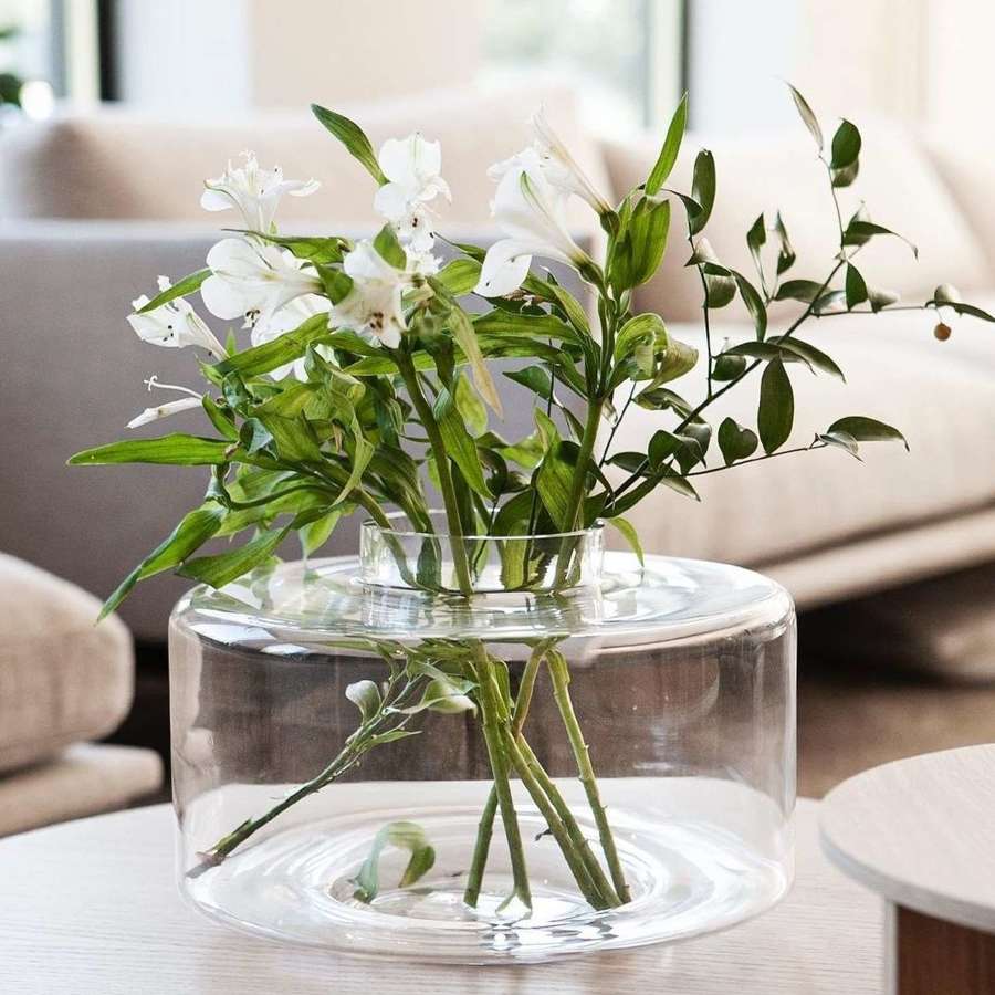 Large low glass vase