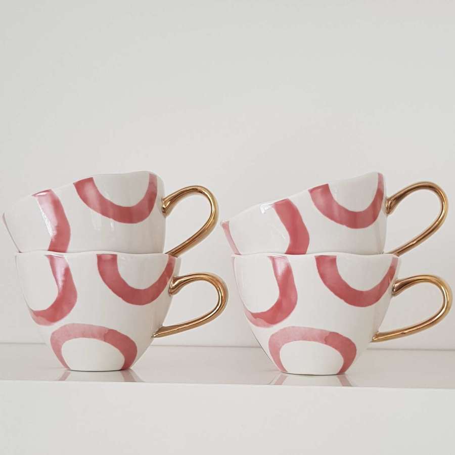 Mug - white porcelain with pink arch design and gold handle