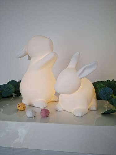 2 x white porcelain light-up bunnies