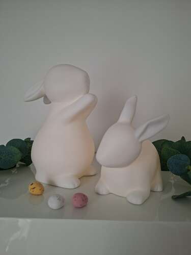 2 x white porcelain light-up bunnies