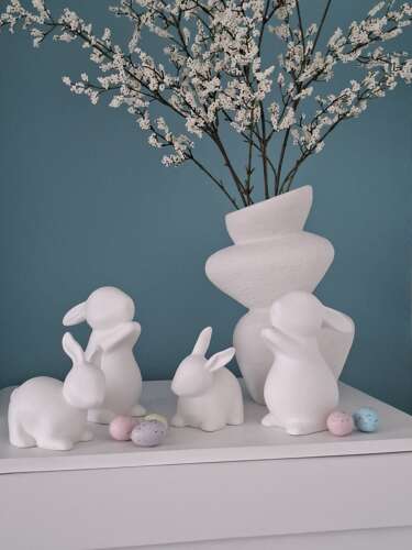 2 x white porcelain light-up bunnies